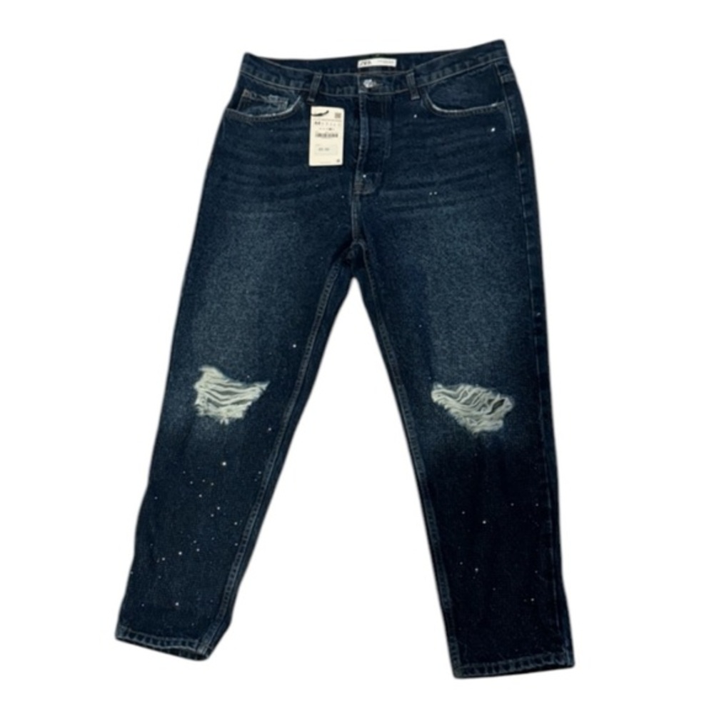 NWT Zara Distressed Crystal Rhinestone Jeans Size 34